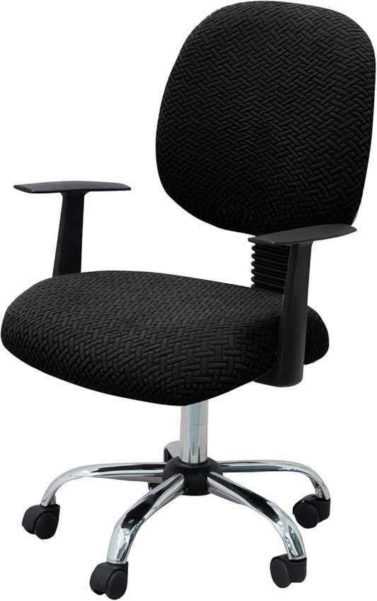 MIFXIN Office Chair Cover Stretch Elastic Slipcovers 2 Piece Jacquard Computer Chair Backrest Cover & Seat Cover Furniture Protector for Home Office, Only Covers NO Chair (Black)