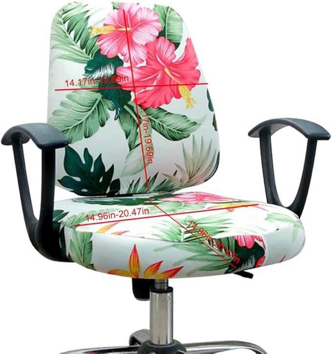 VIOKKO Office Chair Cover Stretchable Computer Desk Chair Seat Covers Anti-Dust Universal Split 2 Piece Rotating Swivel Chair Slipcover Protector (Tropical Flower & Leaves)