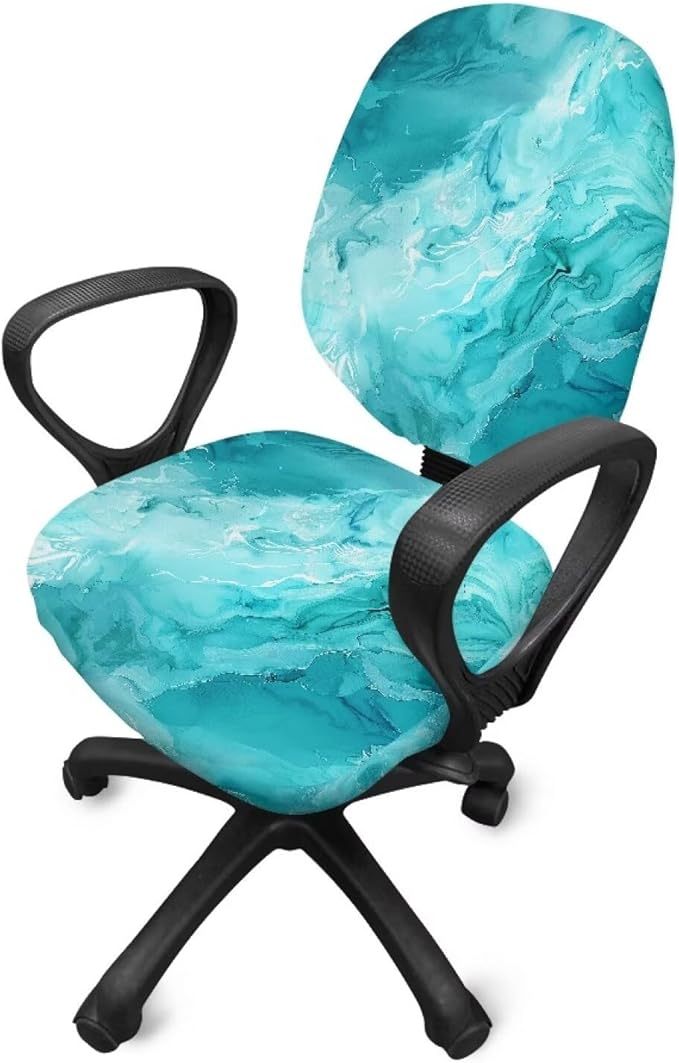 Blue Marble Print Office Chair Covers for Women Stretchable Office Chair Seat Cover 2 Piece Washable Gaming Chair Cover Universal Fit Wheelchairs,Computer Chairs,Gaming Chairs