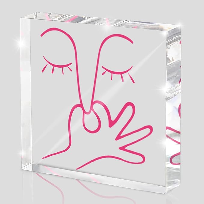 Abstract Humor Bathroom Decor - Minimalist Face Line Acrylic Sign, 4x4 Inch Pink Fun, Suitable for Toilet, Guest Bathroom, Bedroom, Desk Decoration
