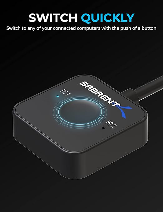 SABRENT KVM Switch, USB-C, 1 PC to 2-Displays with 60 Watt Power Delivery (USB-CKDH)