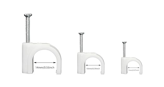 SinLoon 300pcs Cable Clips with Steel Nails 7mm 10mm 14mm Wire Holders Durable, UV Resistant Plastic Clips Help Organize Coax, Ethernet and Other Cords(Circular)