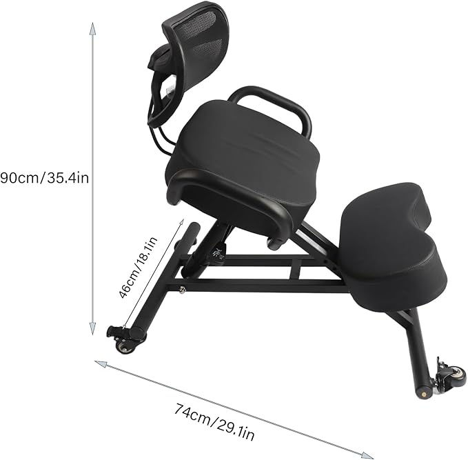 Ergonomic Height Adjustable Breathable Kneeling Chair Back Support Kneeling Chair with Leather Cushion Comfortable Mesh Backrest, Spine Alignment Support