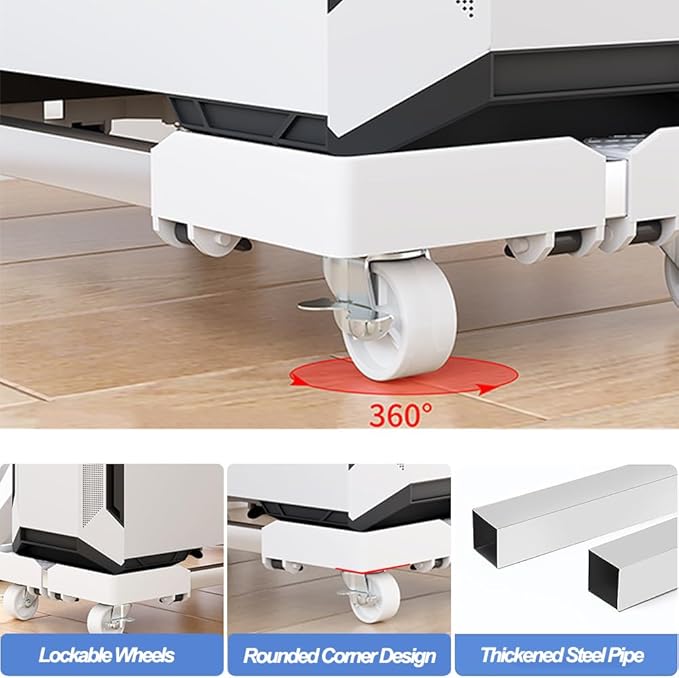Adjustable Mobile CPU Stand, Ventilated Computer Tower Stand PC Tower Stand with 4 Locking Caster Wheels Fits Most PC (black)