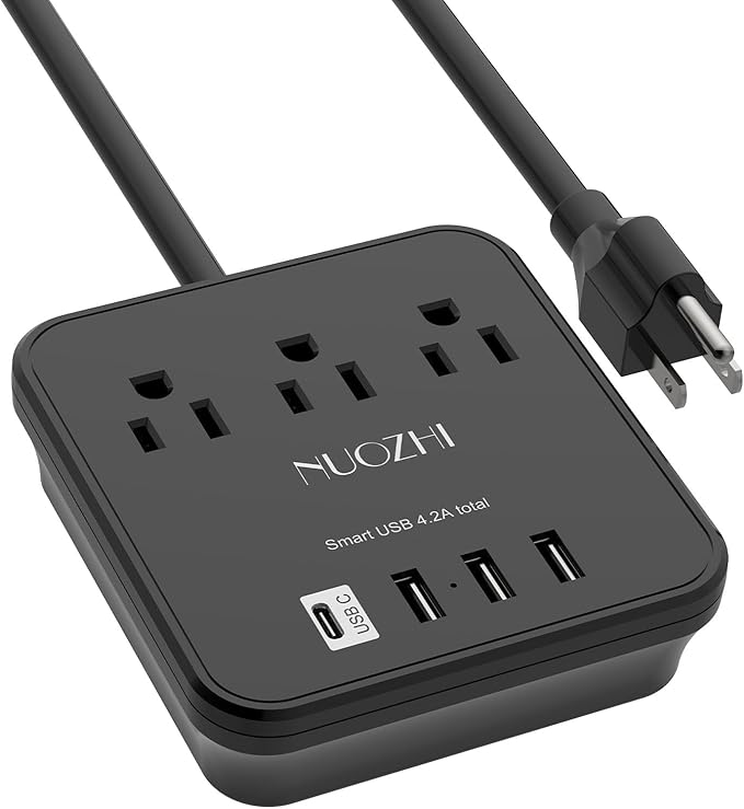 Cruise Essentials,6 Ft Power Strip with 3 Outlets and 4 USB Ports(1 USB C), Non Surge Protector for Cruise Ship, Travel, Home Office, ETL Listed, Black