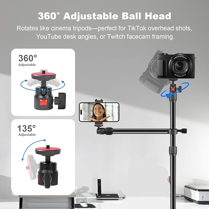 Camera Desk Mount Table Stand with Magic Arm & Ball Head, Table Light Stand with C Clamp, Webcam Desk Camera Mount for DSLR Ring Light Mic Live Streaming Vlog (811003)