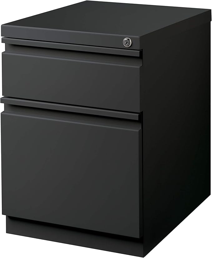 20 Inch Deep Metal Mobile Pedestal File 2 Drawer Box-File with Full Width Pull, for Home and Office, Holds Letter Width Hanging Folders, Charcoal