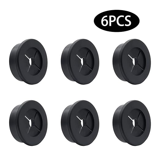 6 Pcs 30mm / 1-3/16 Inch Black Cable Cord Grommets, Rubber Desk Grommets for Table Computer Desk Wire Organizer TV Console and Other Furnitures Cover