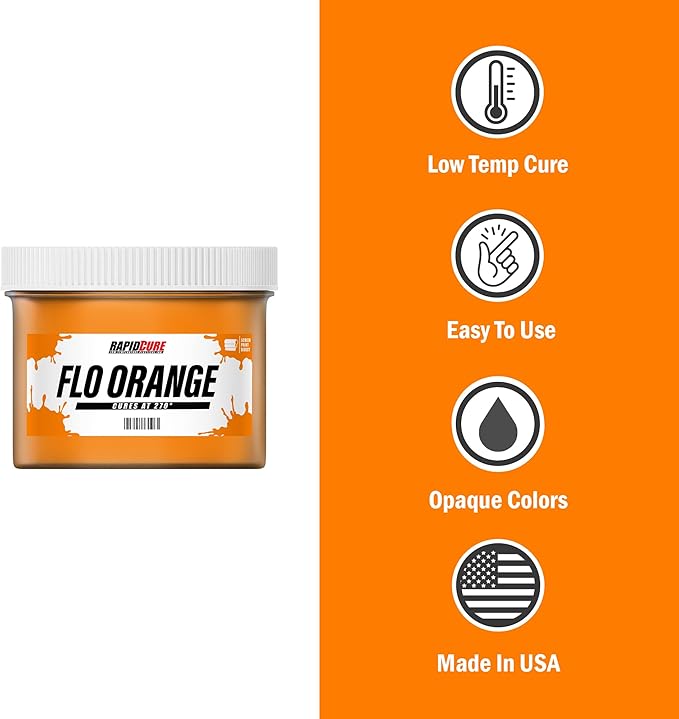Rapid Cure® Screen Printing Ink Fluorescent Orange (Gallon - 128oz.) - Plastisol Ink for Screen Printing, Fast Curing Fabric Paint - Screen Print Direct®, USA Made