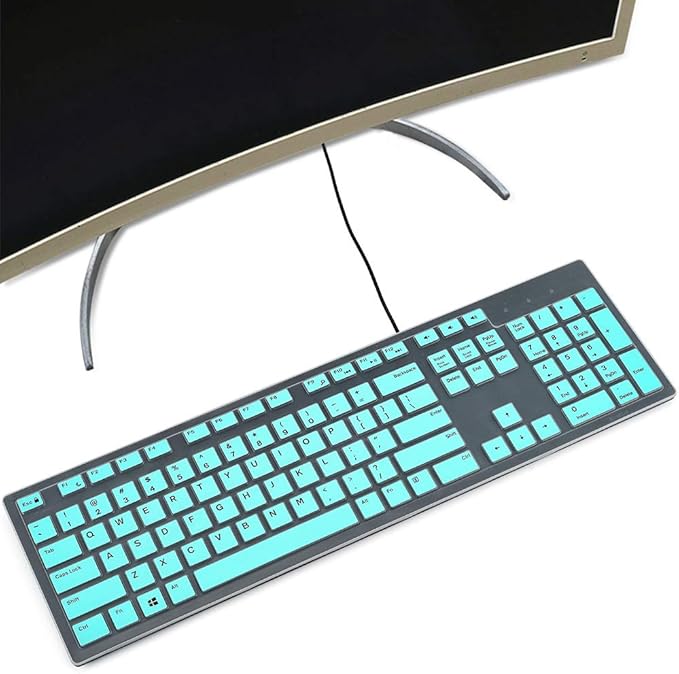 Keyboard Cover for Dell KB216 KB216p Wired & Dell KM636 Wireless Keyboard/Dell Optiplex 5250 3050 3240 5460 7450 7050/Dell Inspiron AIO 3475/3670/3477 All-in one Desktop Keyboard Skin, Mint Green