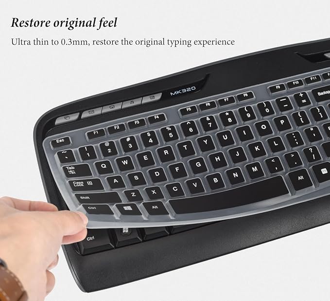 Keyboard Cover Skin Protector for Logitech MK320, YR002, Y-R0009, MK335, MK300, K330 - Part 316G115 Wireless Desktop Accessories,Silicone Keyboard Protective Skin-Black