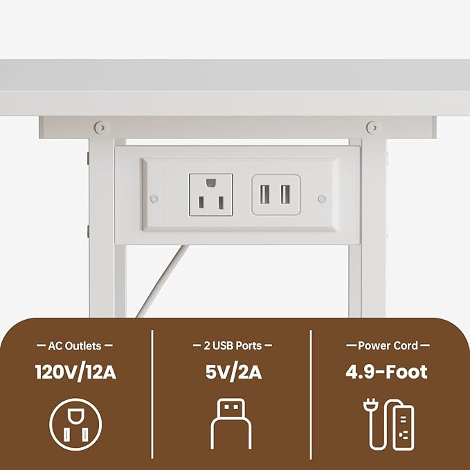 Asgolion Printer Table, 2-Tier Under Desk Printer Stand with Charging Station, Printer Stand with Wheels, PrinterShelf for Small Spaces, Printer Cart for Home Office White