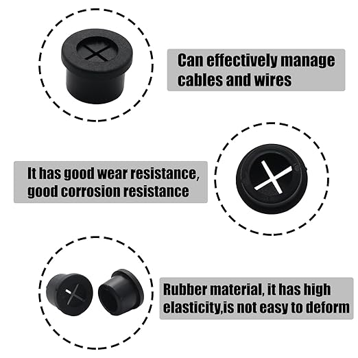 6 Pcs 14mm / 9/16 Inch Black Cable Cord Grommets, Rubber Desk Grommets for Table Computer Desk Wire Organizer TV Console and Other Furnitures Cover