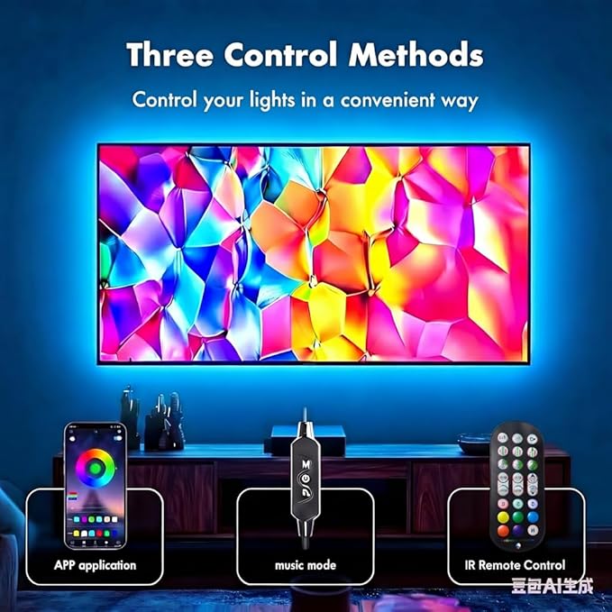 TV LED Backlight, RGB TV Backlight for 32-43 inch TVs,Smart APP Remote Control,Music Sync Color Changing Strip Lights,Led Strip Lights for Bedroom,Gaming,Kitchen,Living Room