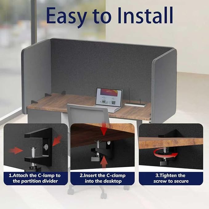 Desk Privacy Panel 24 x 60 Inch,Sound Absorbing & Proof Desk Divider for Office, Clamp-on/Screw-on Acoustic Desk Back Panel Partition, Dark Gray