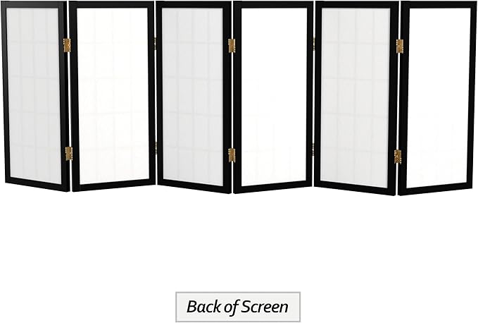 2 ft. Short Desktop Window Pane Shoji Screen - Black - 6 Panels