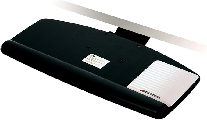 3M Sit/Stand Easy Adjust Keyboard Tray, 25.5 in. x 12 in. Wood Platform, 23 in. Track, Black, Wrist Rest and Mouse Pad