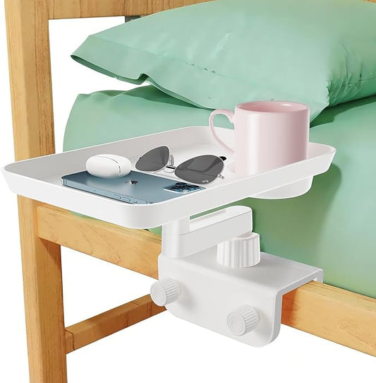 360° Rotating Bed Side Shelf - Sturdy 50lb Clip-On Bedside Tray for Dorm Bed, Bunk Beds & Small Spaces, Space-Saving Nightstand Organizer,College Dorm Room Essentials,Easy to disassemble