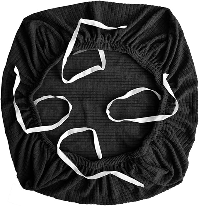 Sunnyway Stretchable Office Chair Seat Cover, Elastic Chair Slipcover with Tie Straps, Dining Chair Slipcover Machine Washable, Fits Seat Size 17.7"-21.7" (Black)
