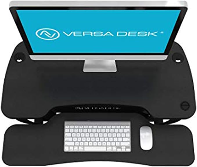 VERSADESK® PowerPro™ 40" Electric Standing Desk Converter - Adjustable Height Desktop Riser with USB Charging Outlet & Detachable Keyboard Tray - Holds 80 lbs Large & Small Items | Black