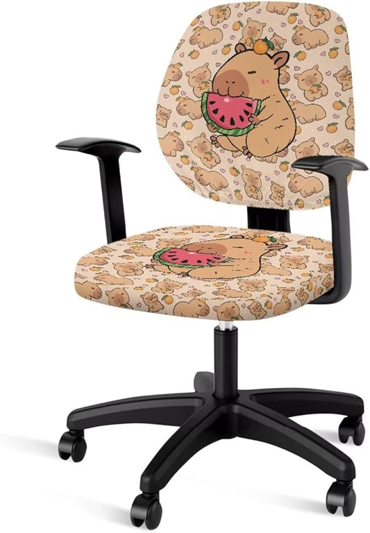 Capybara Computer Chair Cover Stretchable Office Chair Covers 2 Piece Universal Fit Most Wheelchairs,Computer Chairs,Gaming Chairs Washable Slipcovers Protector Brown