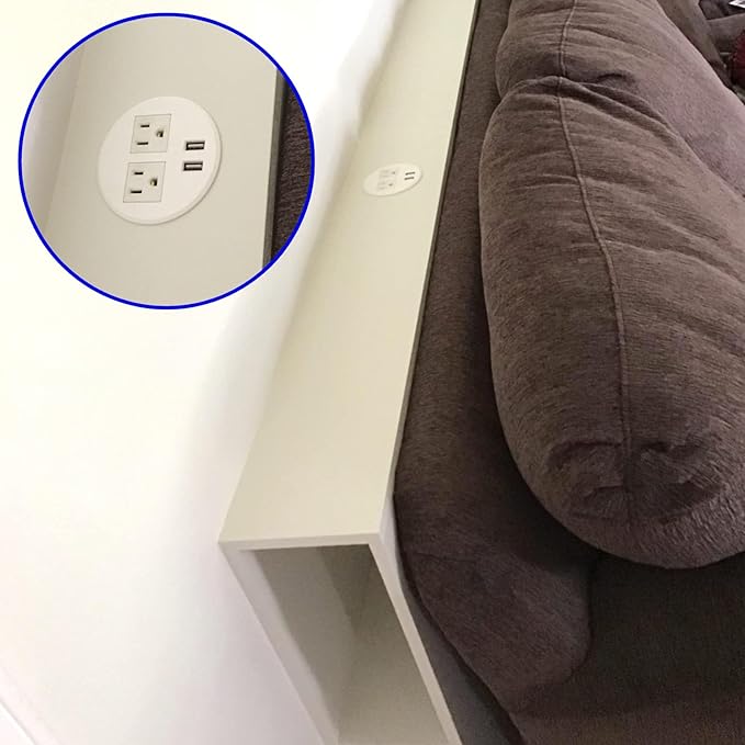 Desk Power Grommet with USB Ports 3.15 Inch Desktop Outlet Recessed Power Bar for Countertop Sofa Cabinet Conference (White)