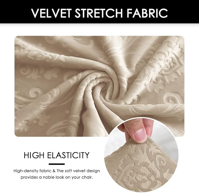 Criss Cross Chair Cover Armless Chair Slipcover Office Desk Chair Covers Velvet Embossing Mid Back Wide Seat Accent Chair Covers for Computer Chairs and Vanity Chairs(Velvet-Beige)