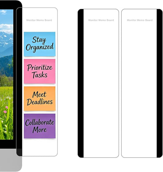 2PCS Computer Monitor Memo Board, 11" x 3.1"Clear Acrylic Office Desk Accessories, Computer Monitor Side Note Holder, Message Board for Sticky Notes, Reminders & Memos