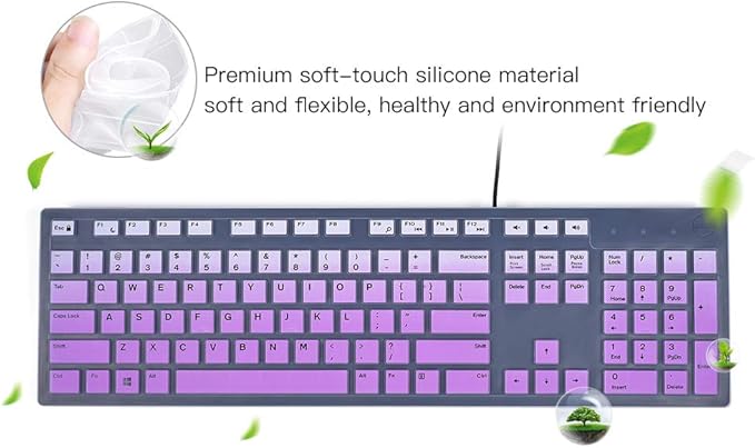 Keyboard Cover for KB216 Wired & Dell KM636 Wireless Keyboard/Dell Optiplex 5250 3050 3240 5460 7450 7050/ Dell Inspiron AIO 3475/3670/3477 All-in one Desktop Keyboard Skin, Ombre Pinkish Purple