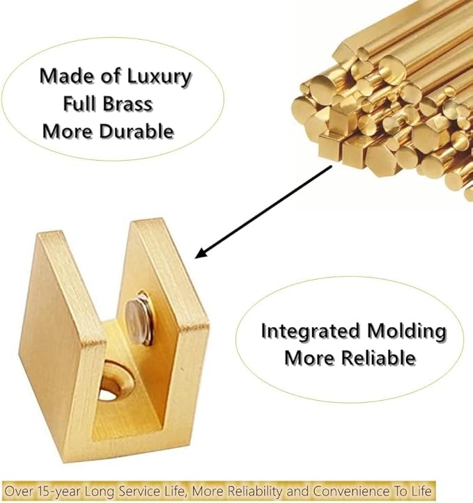 Glass Shelf Clamp, No-drill-on-glass Fixed Panel Glass Shelf Clip Holder Bracket Support Fixed U-Clamp (Pack of 10, Brass)