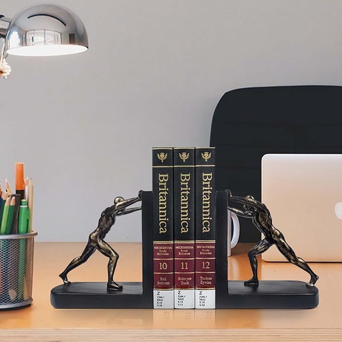 LIFFY Man Decorative Book Ends,7" Resin Non Skid Bookends for Heavy Books,Bookends for Shelves Decorative,Creative Shelf Decorations to Hold Books for Bookshelf,Home,Office,Study