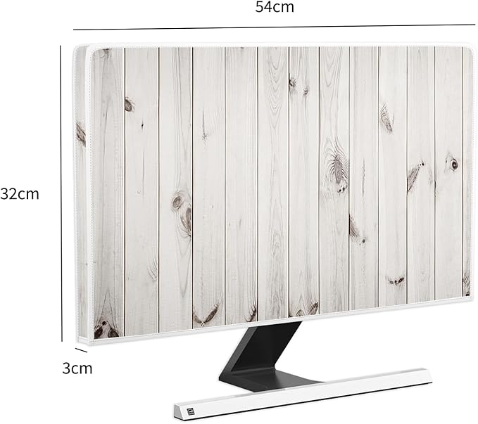 Rustic White Brown Wood Board Monitor Dust Cover 22, 23, 24, 25 Inch Full Body Cover for Computer Screen Panel Case Computer Sleeve Compatible with iMac 24, 22-25 PC, Desktop and TV