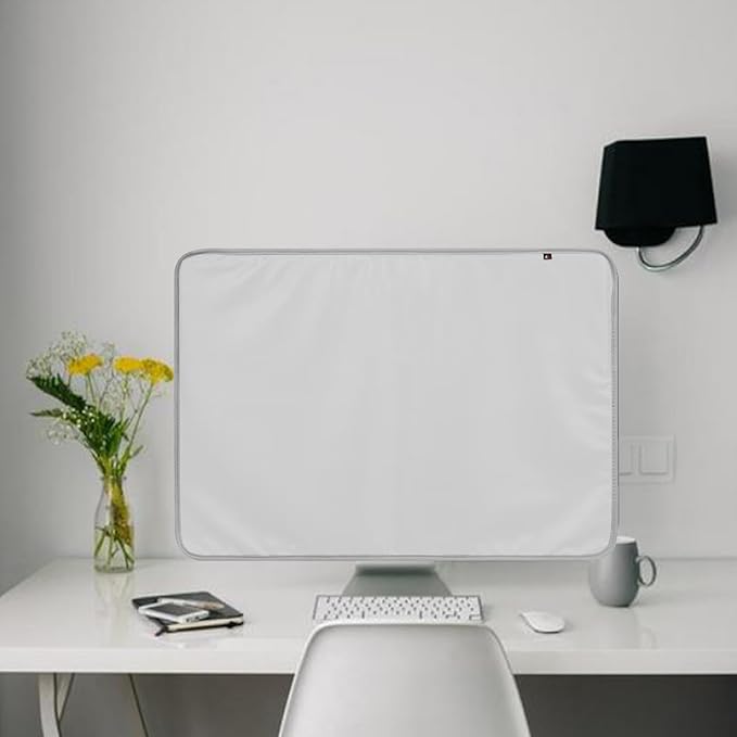 Monitor Dust Cover for iMac 24 inch PU Leather Anti-Static Dustproof Protective Case for LCD/LED/HD Panel Case Computer Sleeve Monitor Dust Cover with Rear Pocket (Silver Gray, 24inch)