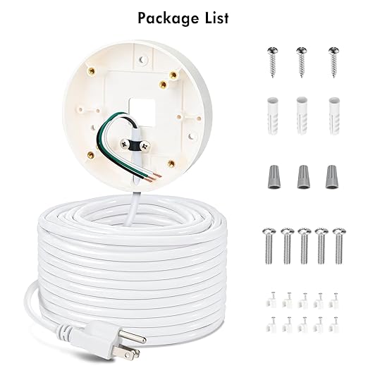 30ft/9M Power Cable with Adapter and Plug-in Mount Compatible with Blink Floodlight Cam, eufy Floodlight E340, Electrical Box with Weatherproof Cord-(2in1 Mount & Cord Set)