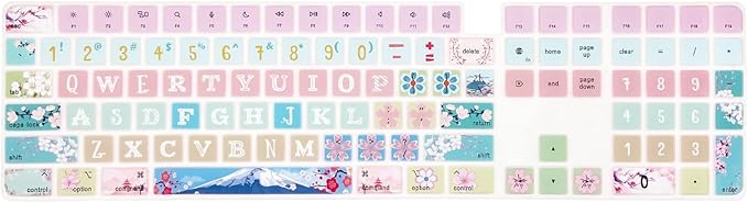 Keyboard Cover Skin for 2021 New Apple iMac Magic Keyboard (Model: A2520) with Numeric Keypad and Touch ID, Cute Printing Silicone Keyboard Protector, Sakura