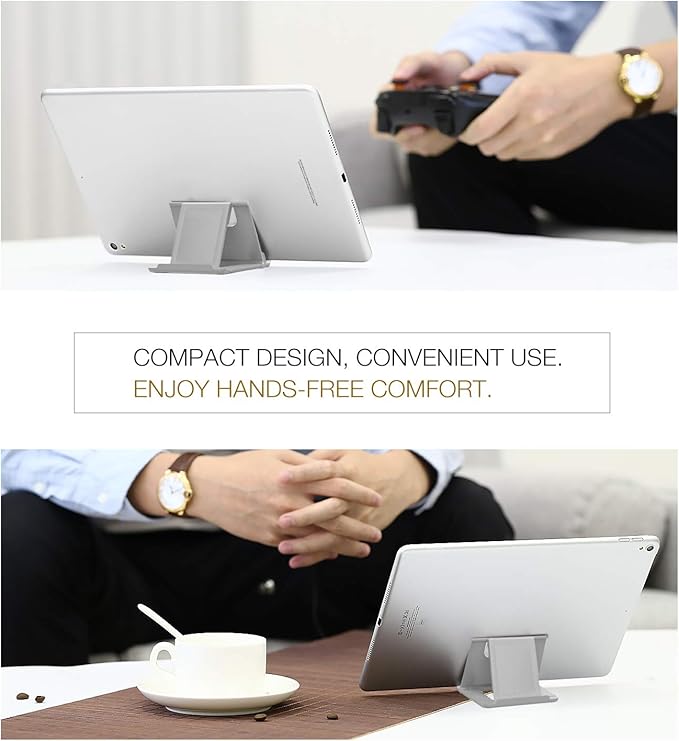 MoKo Phone/Tablet Stand, Foldable Tablet Holder Compatible with iPhone 17/17 Air/17 Pro/17 Pro Max, iPhone 16/Pro/Pro Max/Plus, iPhone 15/Pro/Pro Max/Plus, iPhone 14/Pro/Pro Max/Plus, Gray