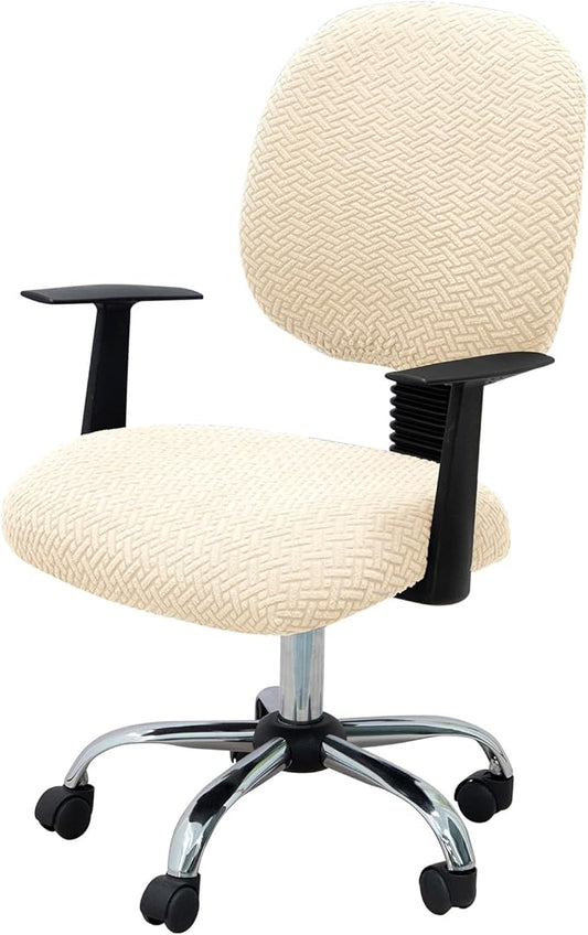 MIFXIN Computer Office Chair Cover Stretch Elastic Slipcover 2 Piece Stretchable Jacquard Computer Chair Seat Covers Furniture Protector for Office Home, Only Covers NO Chair (Beige)