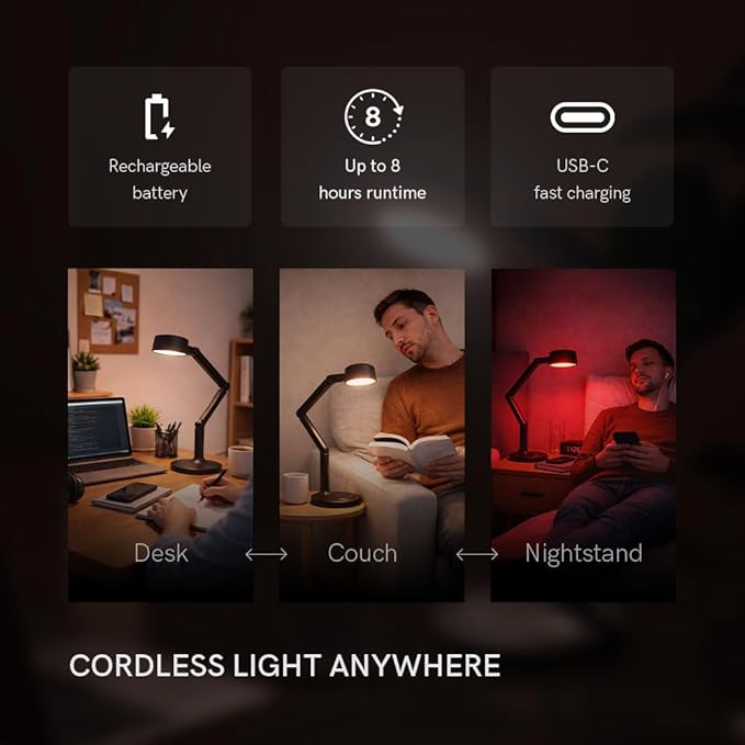 LUME CUBE Edge Light Go - Rechargeable Cordless Table Lamp - Perfect Lighting Wherever You Need it - Battery Powered LED Desk Light with Red Light Mode & Wireless Charger (Sage)