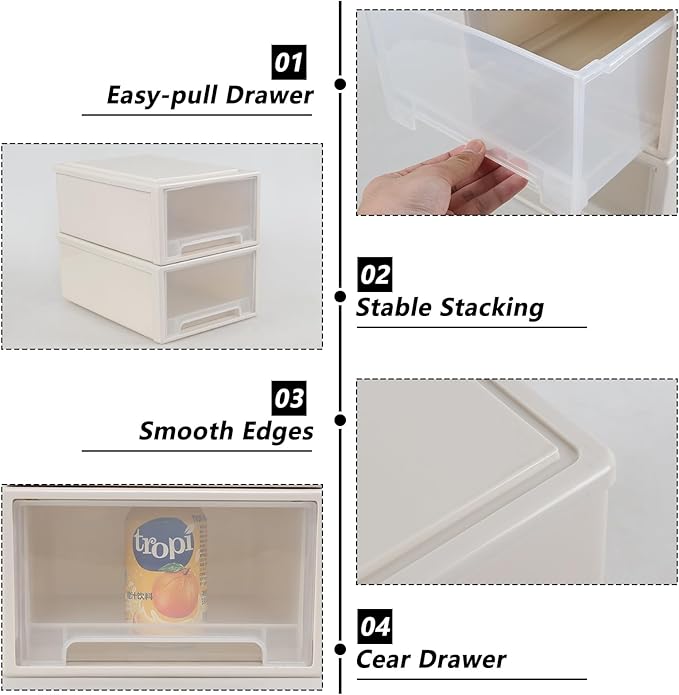 12 Quart Plastic Storage Drawer Unit, Stackable Desktop Storage Drawer, 3 Packs