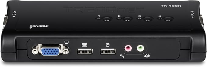 TRENDnet 4-Port USB KVM Switch Kit with Audio, TK-409K, Control Up to 4 Computers, Windows, Linux, Mac OS Compliant, 2048 x 1536 VGA Resolution, NDAA & TAA Compliant, KVM Cables Included, Black