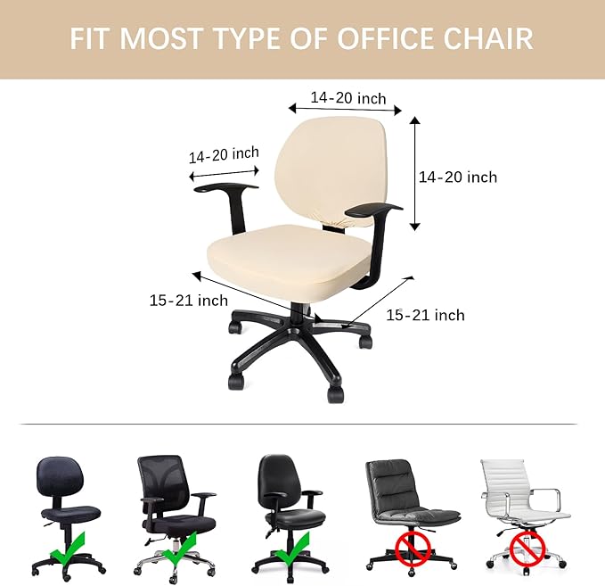 WOMACO Office Computer Chair Cover with Armrest Covers, Stretch Universal Rotating Rolling Desk Chair Slipcover, 4 PCS Stretchable Office Chair Seat Protector (Beige, with Armrest Covers)