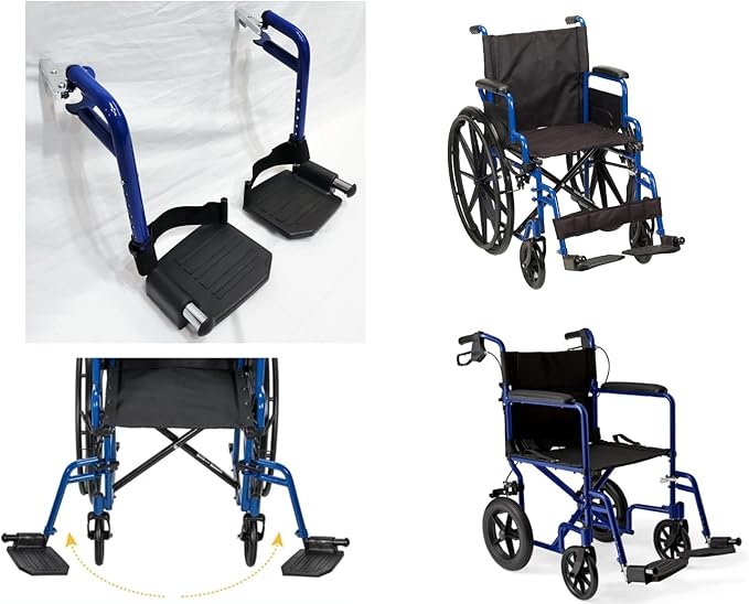 Blue Streak Wheelchair footrest Replacement,Economy Footrest for Wheelchairs and Transport Chair, Composite Footplates and Heel Loops,Universal Swing-Away Footrests, T93, PH-SF(1 Pr, Blue)