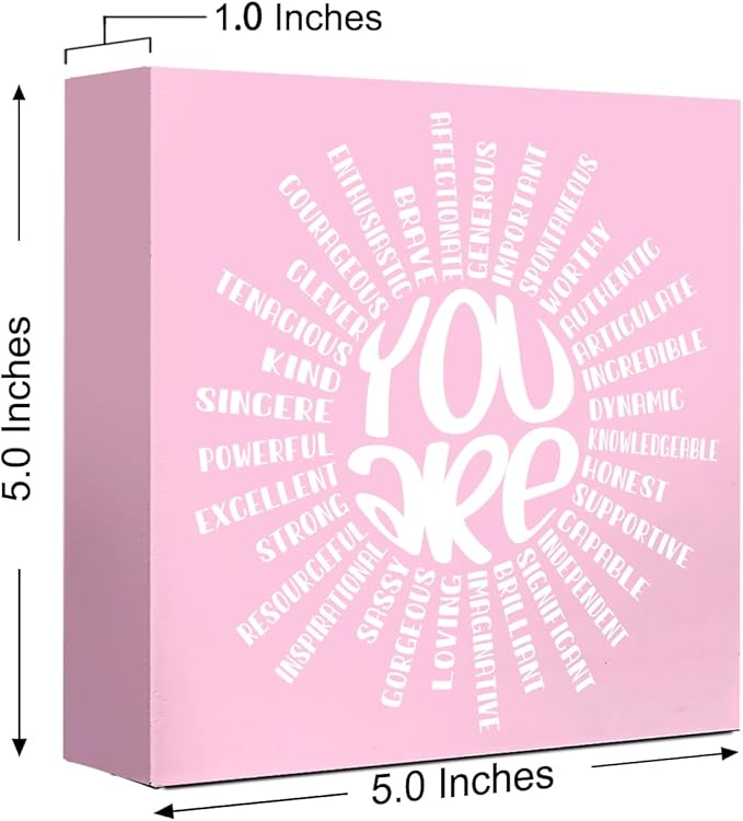 LVQHI Pink Decor For Desk, You Are Sun Sign Wood Box,Inspirational Office Desk Decor For Women, Small Motivational Home Bedroom Table Accessories Decoration Signs 5"x5"x1.2" In