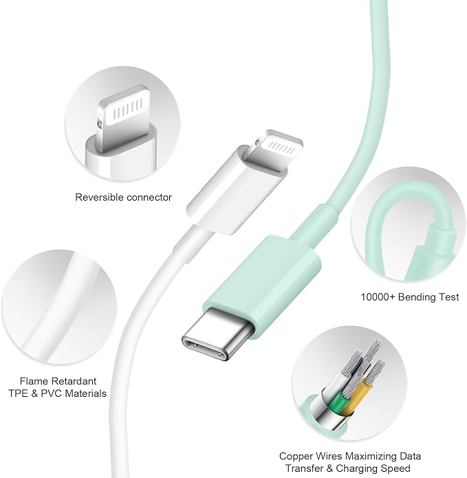 iPhone 14 13 12 11 Charger Fast Charging iPhone Fast Charger 3-Pack 20W iPad Chargers 6FT C Chargers Fast Charging Cord Whit iPhone 14/14 Max/13 Pro/13/12 Mini/12 Pro Max/11 Max/Xs and iPad(Green)