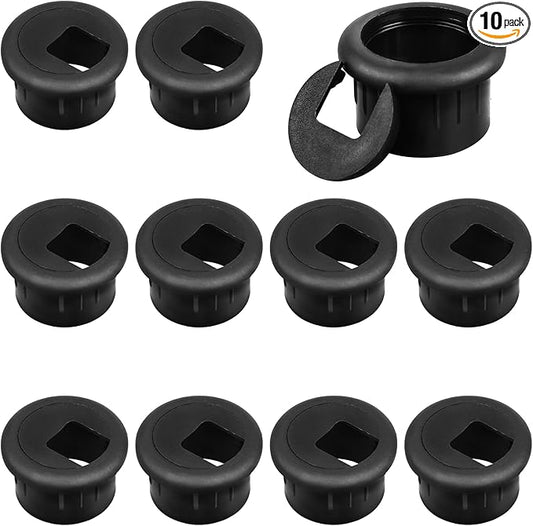 10 Packs Black Desk Grommet, 1 Inch Plastic Desk Cable Wire Grommet Hole Cover Desk Cord Hole Cover for Office PC Desk Cable Cord Organizer (25mm)