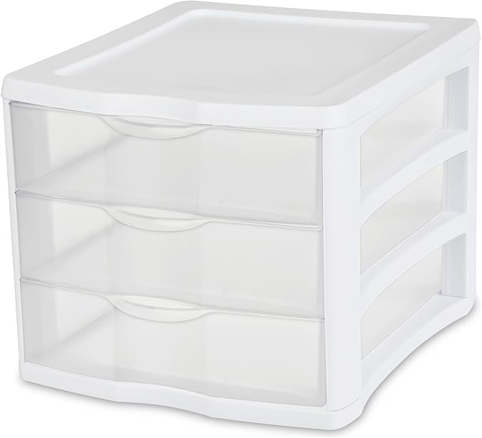 3 Drawer Storage Unit, Clear Plastic Countertop Drawers for Home Office Desk, Stackable Desktop Organizer for Crafts Jewelry Office Supplies, BPA-Free, White
