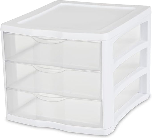 3 Drawer Storage Unit, Clear Plastic Countertop Drawers for Home Office Desk, Stackable Desktop Organizer for Crafts Jewelry Office Supplies, BPA-Free, White
