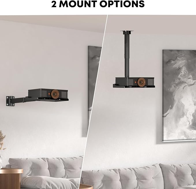 PUTORSEN Adjustable Projector Ceiling Mount,Universal Projector Shelf for Ceiling and Wall, Holds up to 22lbs，No Hole Installation, Hidden Cable Routing, Black