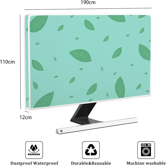 Green Leaves Waterproof Television Covers 80 Inch Decorative Botanical TV Dust Covers Anti-Scratch Anti-Static Protective for LCD LED PC Desktop and Home Hanging TV，Funky Plants