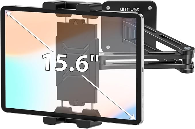 Urmust Tablet Wall Mount Holder for iPad, 360 Rotation Adjustable Stand with Aluminum Extendable Arm, Compatible with iPad mini/Air/Pro/Galaxy Tab/Kindle, All 4.7-15.6" Phones & Tablets